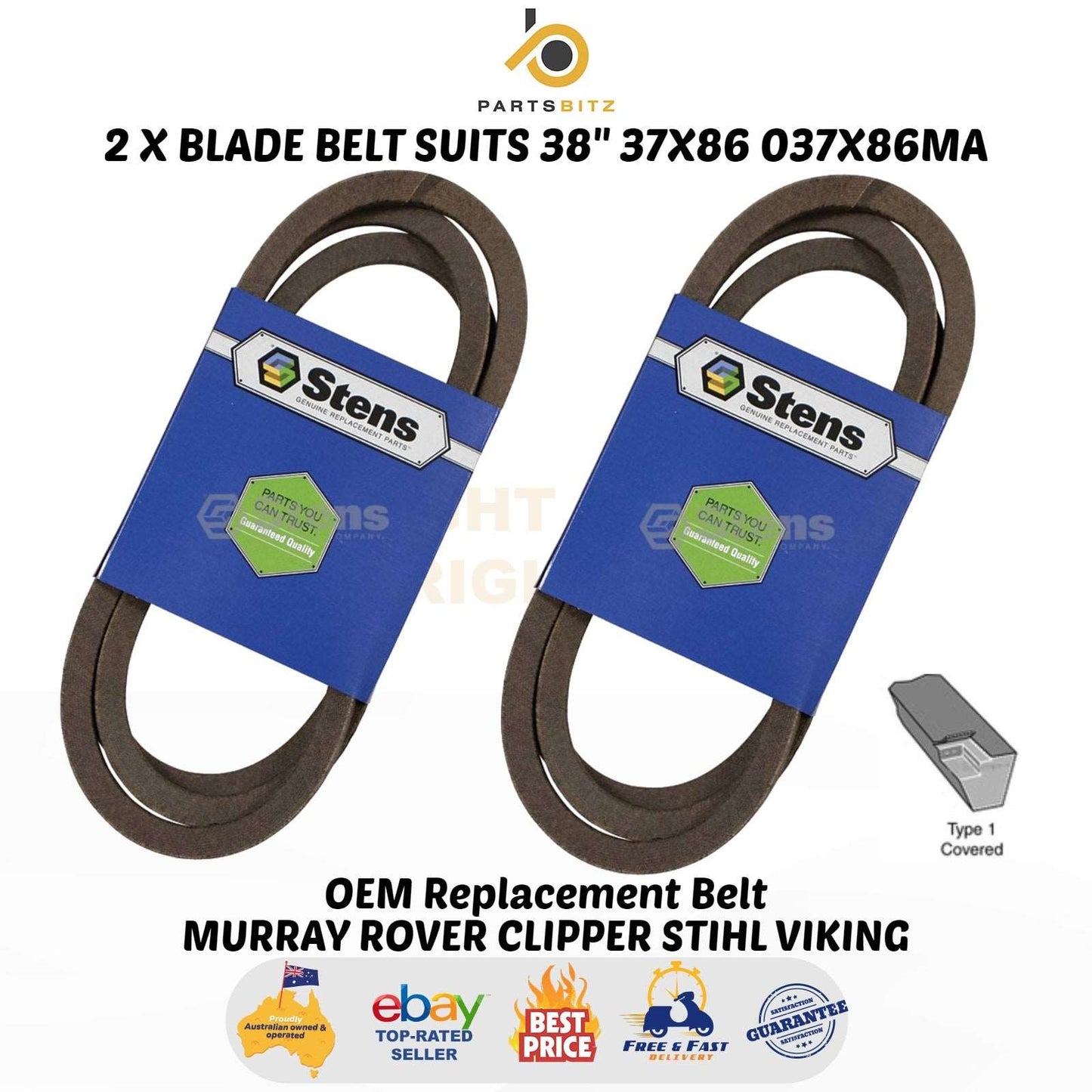 2 X Heavy Duty Blade Belt for 38" Murray Rover Clipper Stihl Viking Mowers 37x86 037x86MA