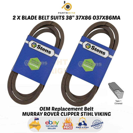 2 X Heavy Duty Blade Belt for 38" Murray Rover Clipper Stihl Viking Mowers 37x86 037x86MA - Parts bitz