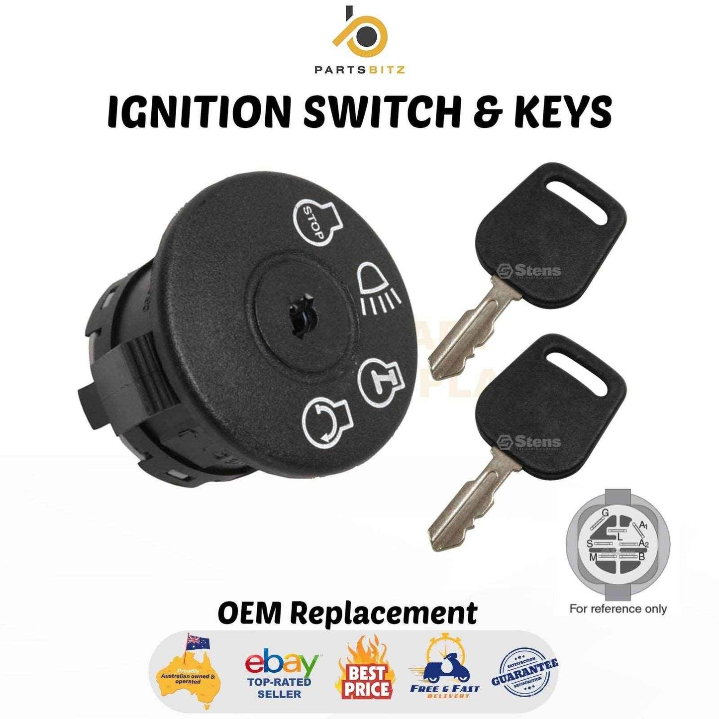 Ignition Switch & Two Keys Fits Selected Husqvarna , Murray , Briggs & Stratton Ride on Mower - Parts bitz