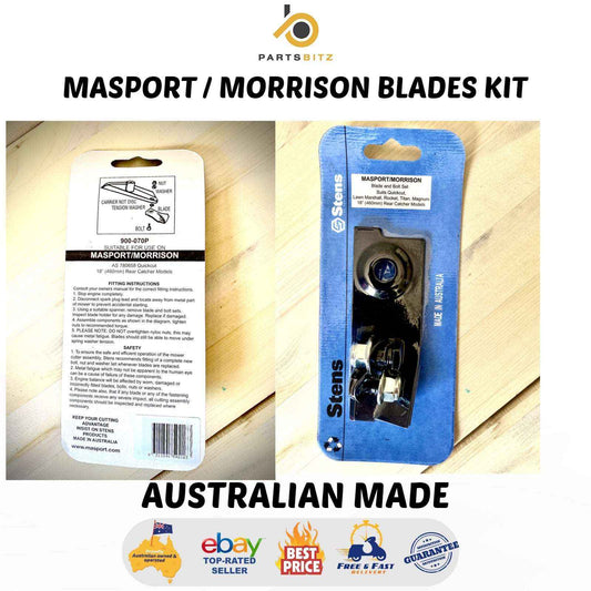 AUS Made 8 x Blades , Bolt Kit 18" Fits Masport & Morrison Mowers 780658 529594 - Parts bitz
