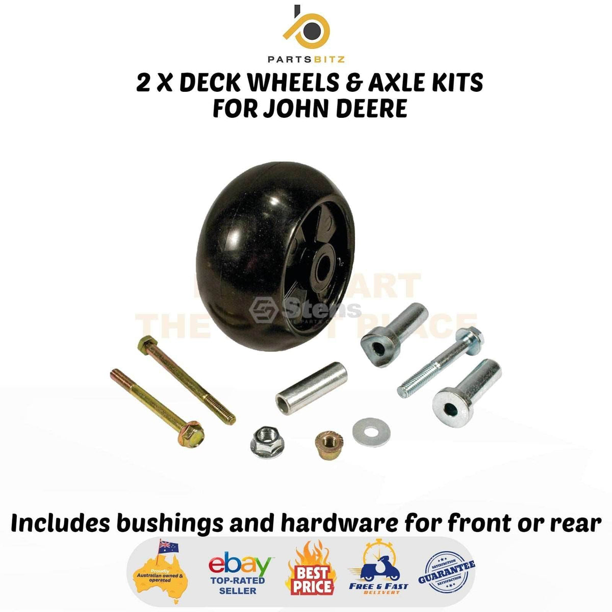 2 X Deck Wheels & Axle Kits for John Deere Ride on Mowers AM116299 AM133602 - Parts bitz