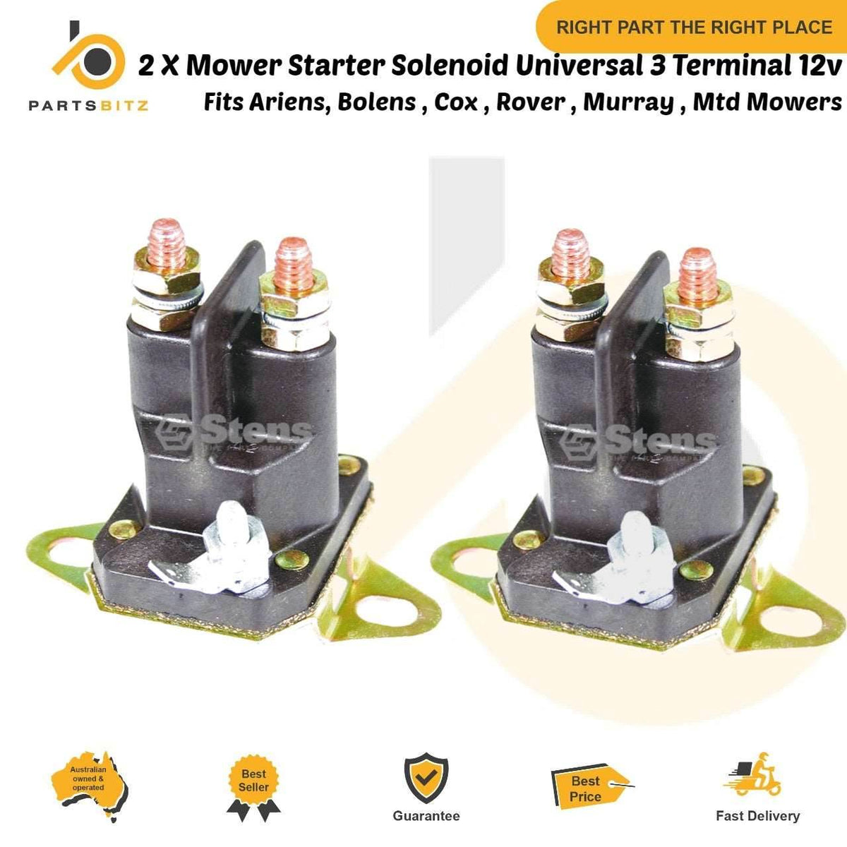 2 X Mower Starter Solenoid Universal 3 Terminal 12v Murray 7701100MA - Parts bitz