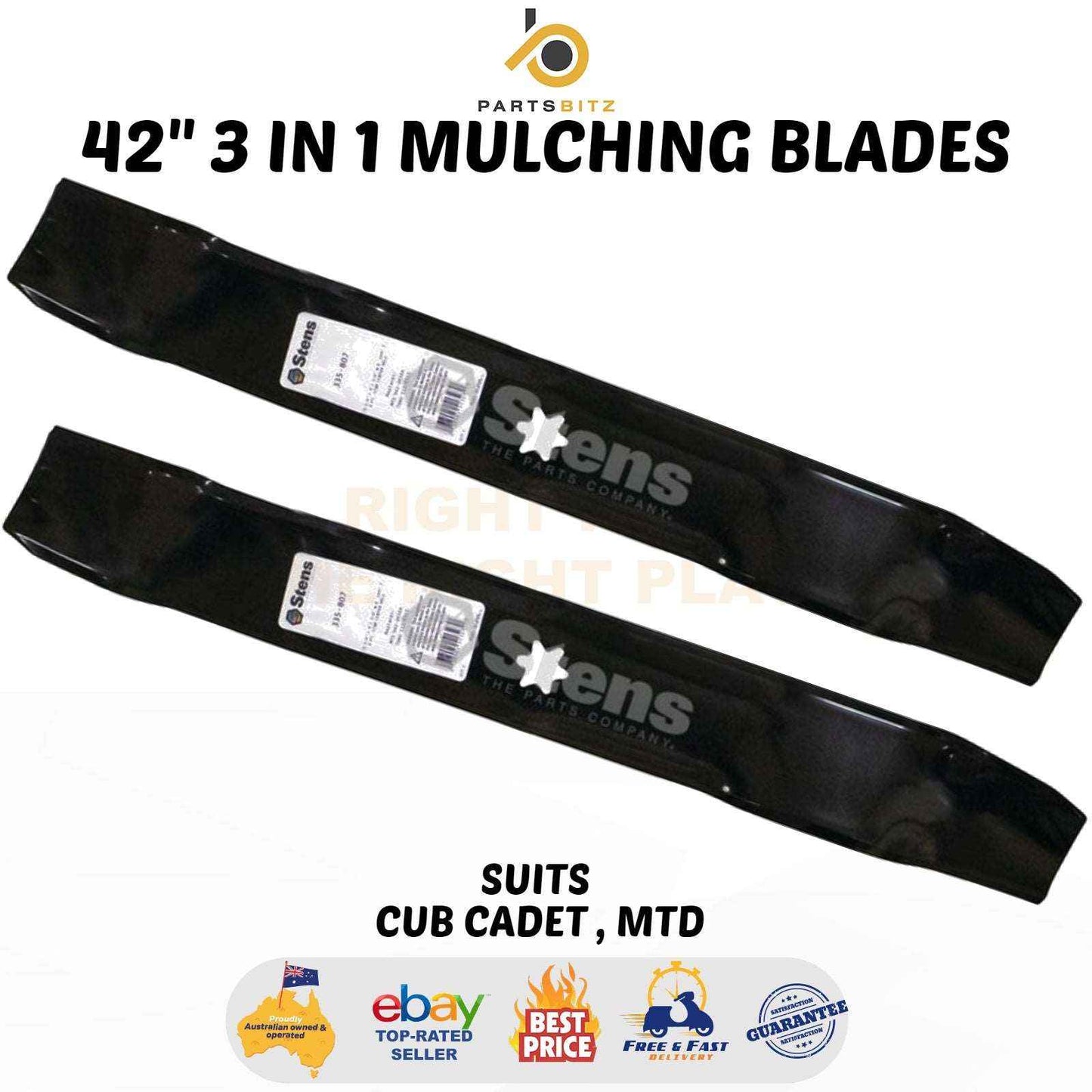 42" Ride on Mower 3 in 1 Mulching Blades Suits Mtd & Cub Cadet 742-0616 942-0616 - Parts bitz