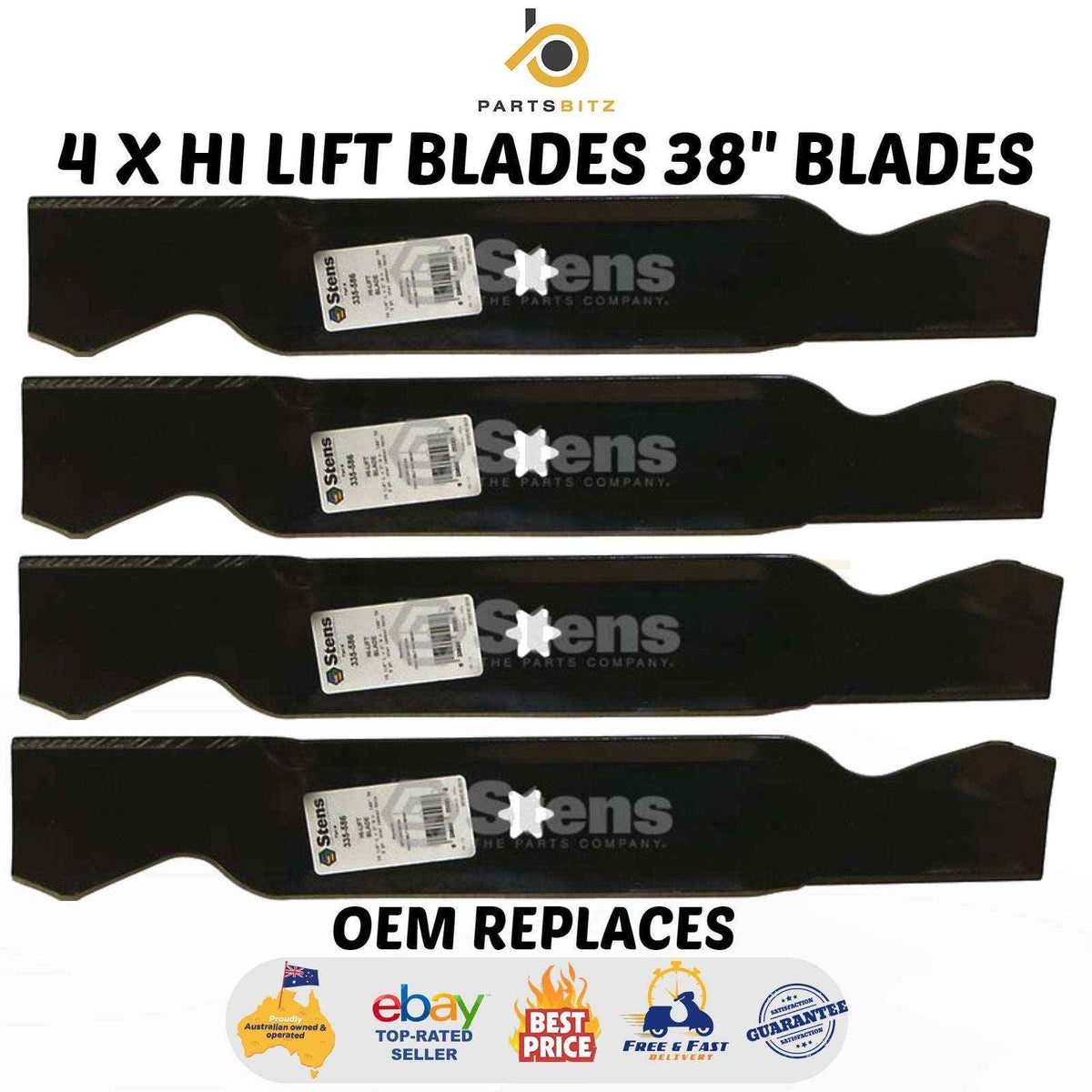 4 X Blades 38" Blades Fit Mtd Ride on Mower 1992 Onwards 942-0610A 742-0610 - Parts bitz