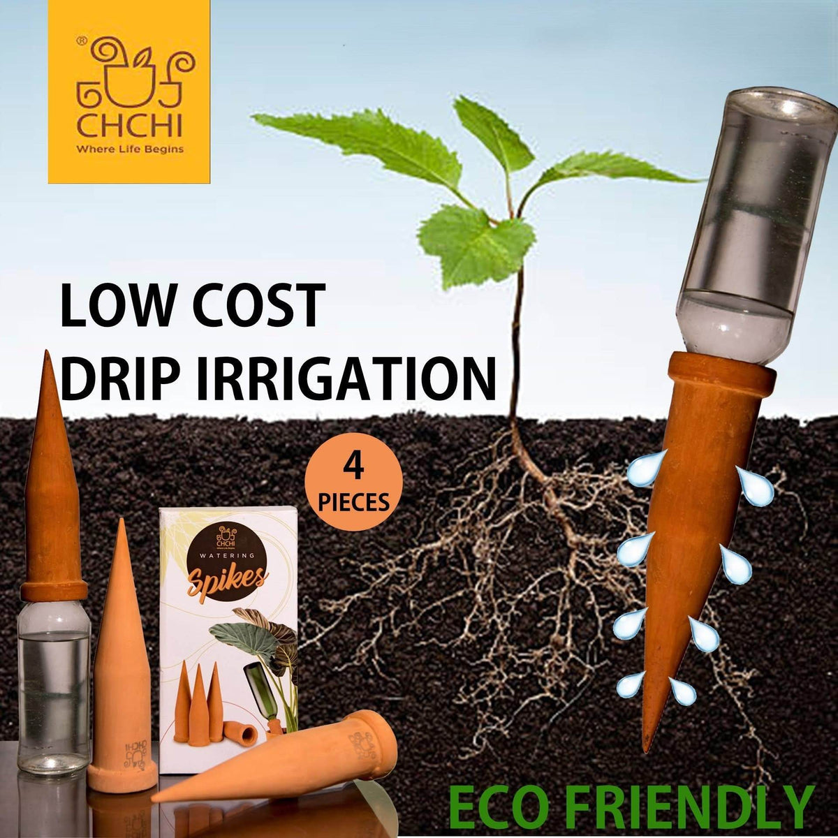4 X Clay Terracotta Plant Self Watering Spikes ECO Friendly - Parts bitz
