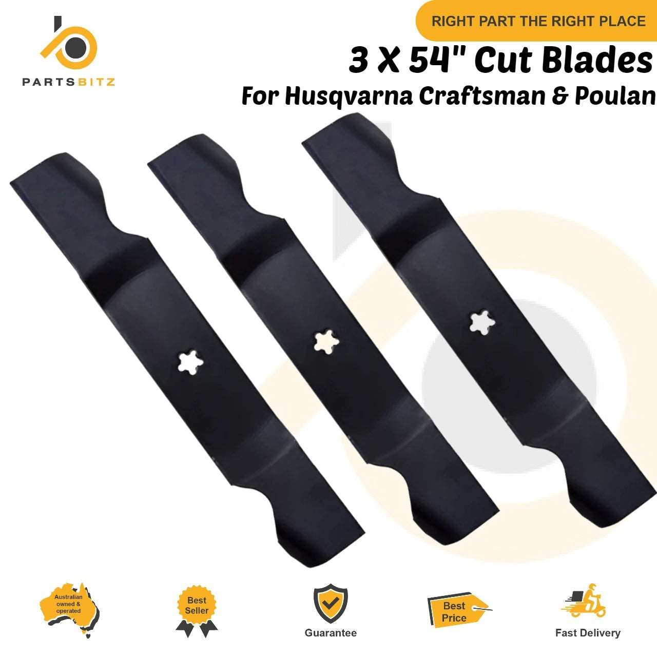 3 X 54" Blades for Husqvarna Craftsman & Poulan Ride on Mowers 532 18 72 56