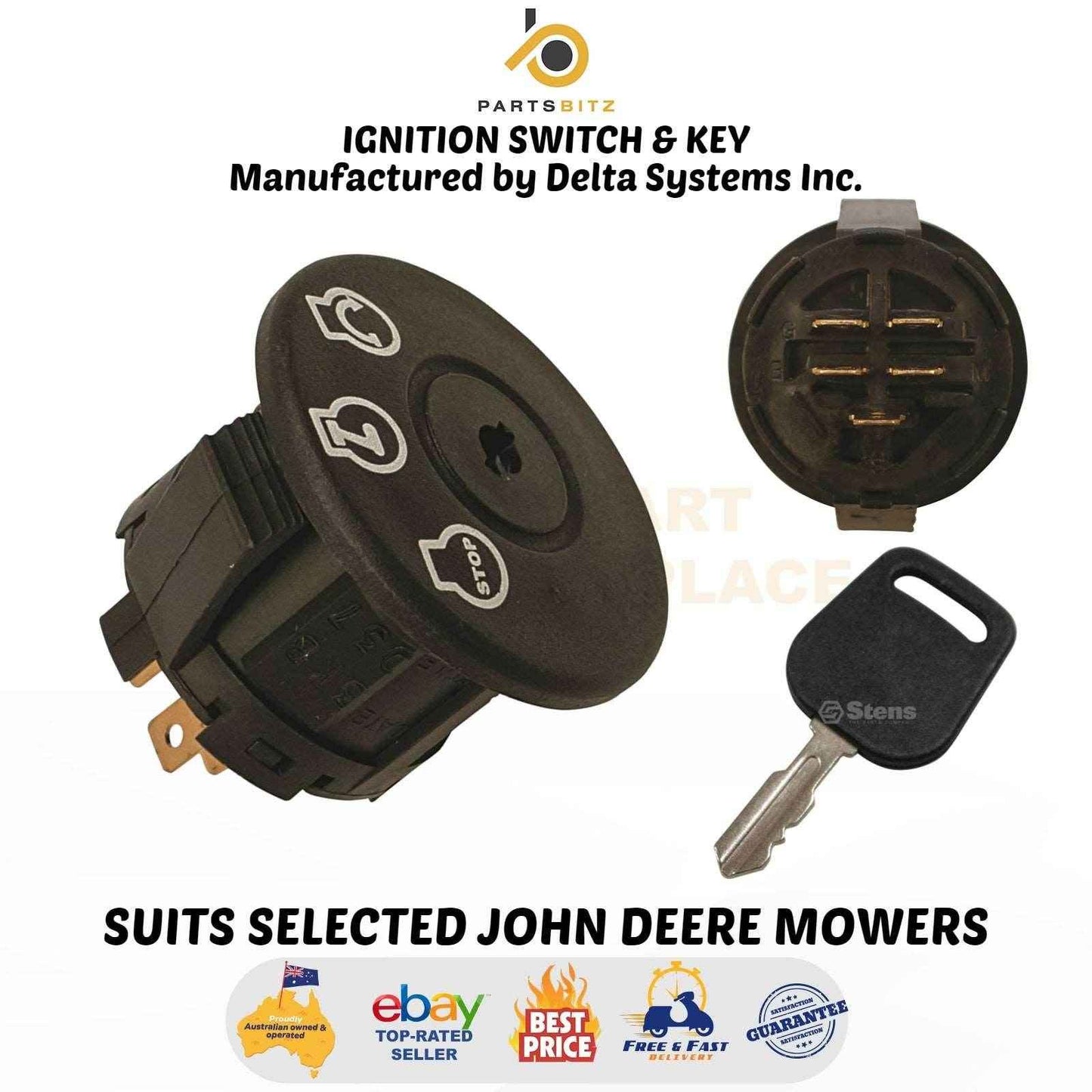 USA Made Ignition Switch & Key Suits John Deere Mowers GY00191 , AM133596 - Parts bitz