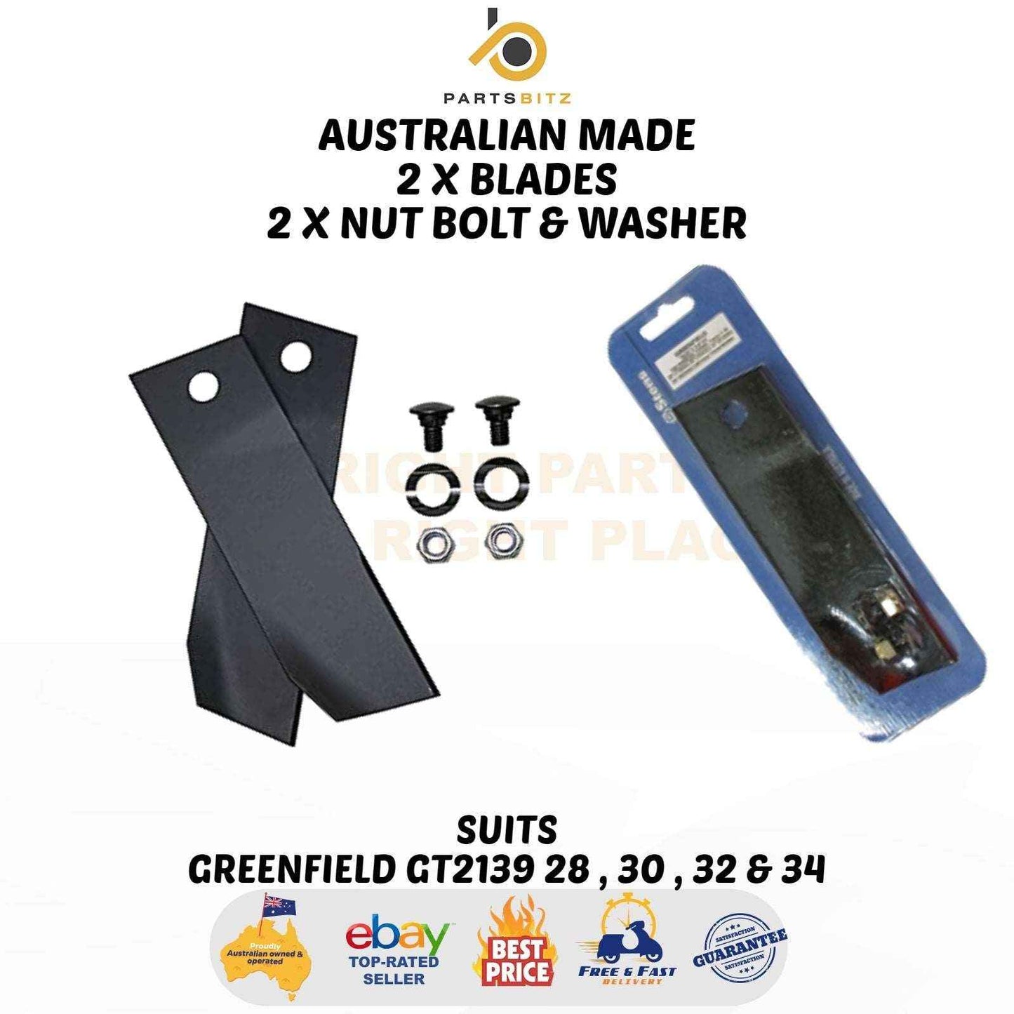 AUS MADE 2 X Blades With Bolt Kit Fits 18" Masport & Morrison Mowers GT2139 - Parts bitz