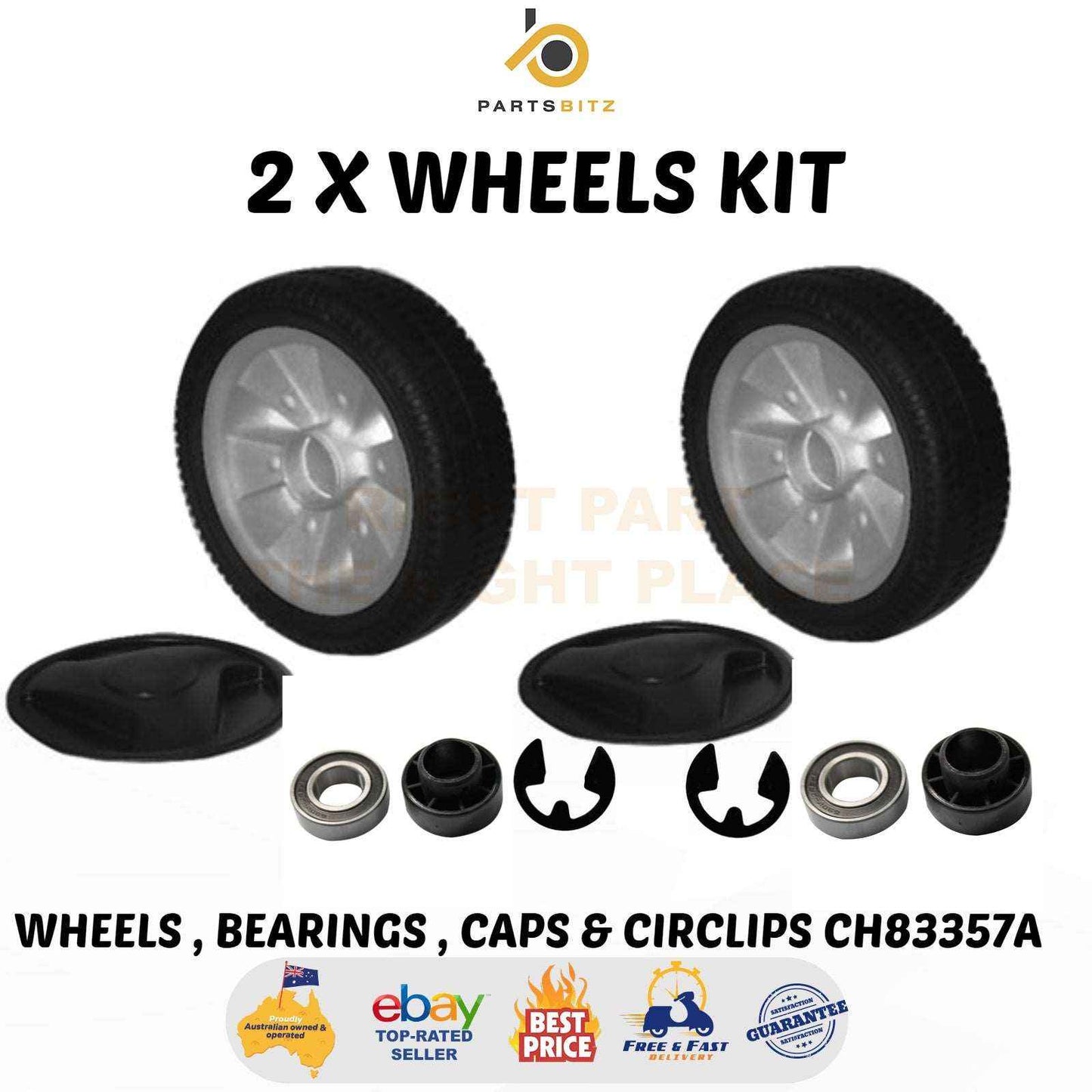 2 X for Victa 6" Inch Lawn Mower Wheels , Bearings , Caps & Circlips Ch83357A - Parts bitz