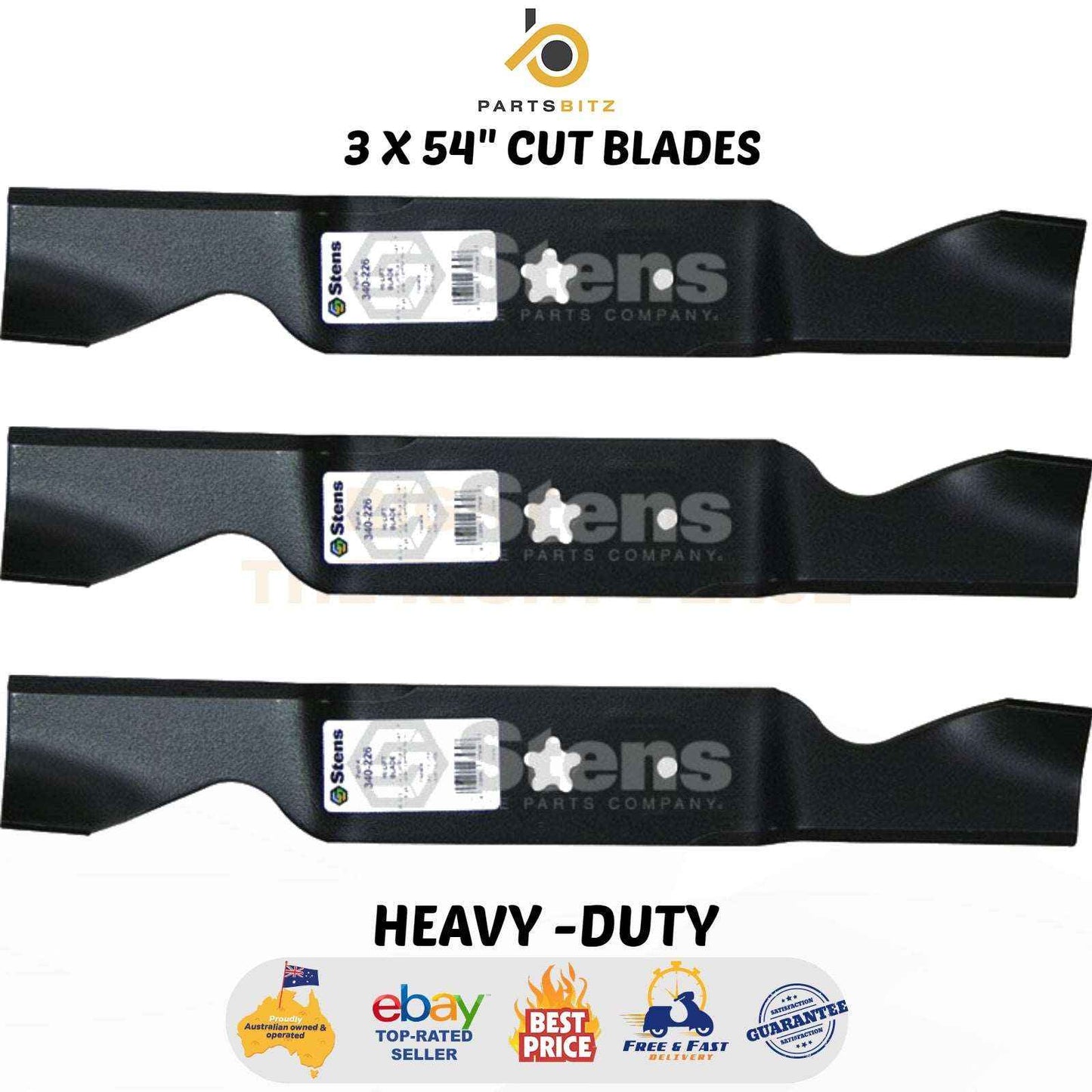 3 X 54" Cut Blades for Husqvarna Craftsman & Poulan Ride on Mowers 532 18 72 56 - Parts bitz