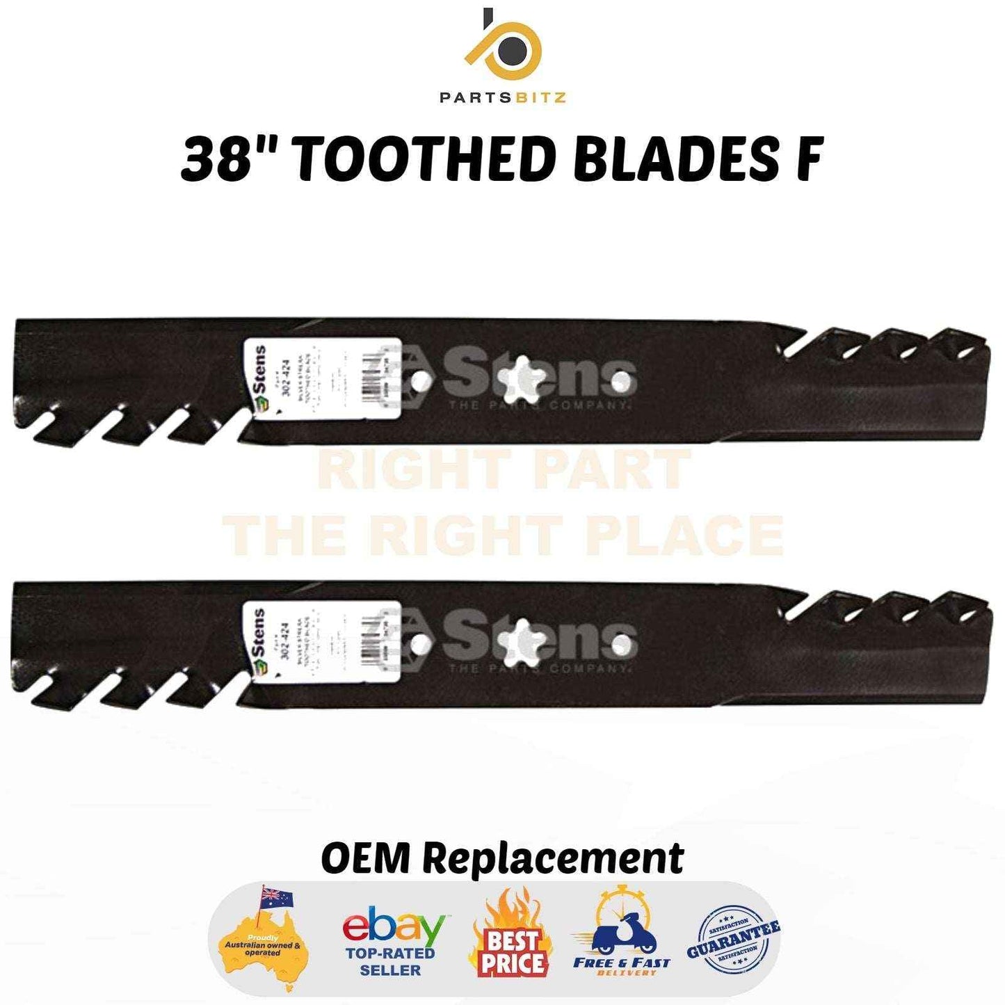 38" Toothed Blades Fit Husqvarna , Dixon , Mcculloch, Poulan Pro Yard Pro Mower Made in USA - Parts bitz