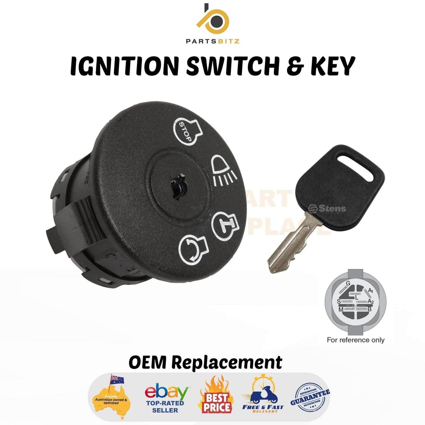 Ignition Switch,Key Fits Husqvarna Murray John Deere MTD 532163968 GY20074 - IGNITION SWITCH - 35.50 - IGNITION SWITCH