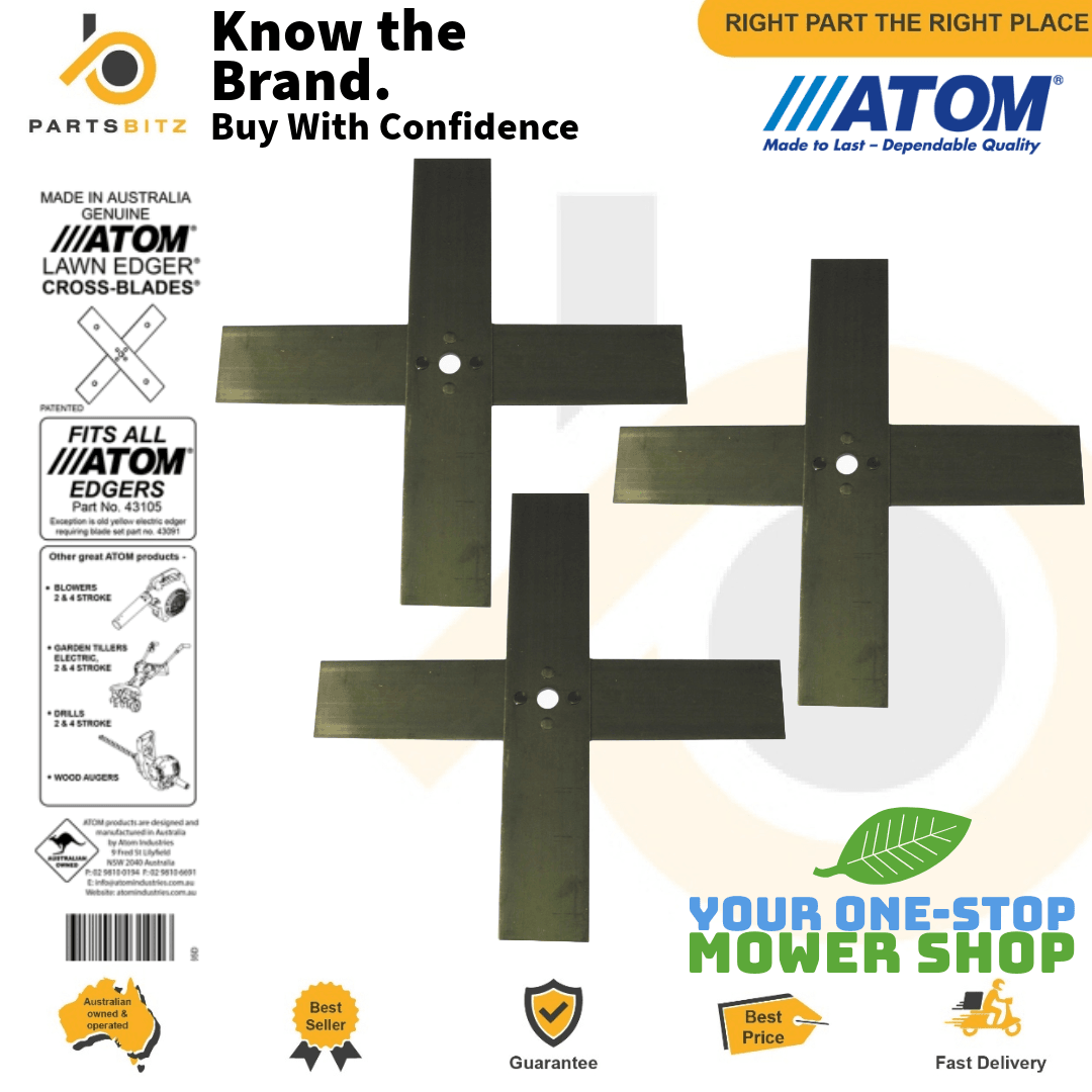 3X Genuine Atom Edger Blade fits Atom Honda 43105 43089 550 Deluxe 101 103 410 - Lawn Mower Blades - 54.50 - Lawn Mower Blades