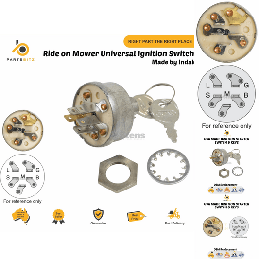 Ride on Mower Universal Ignition Switch 5 Spade Terminals 3 Position Type - Parts bitz