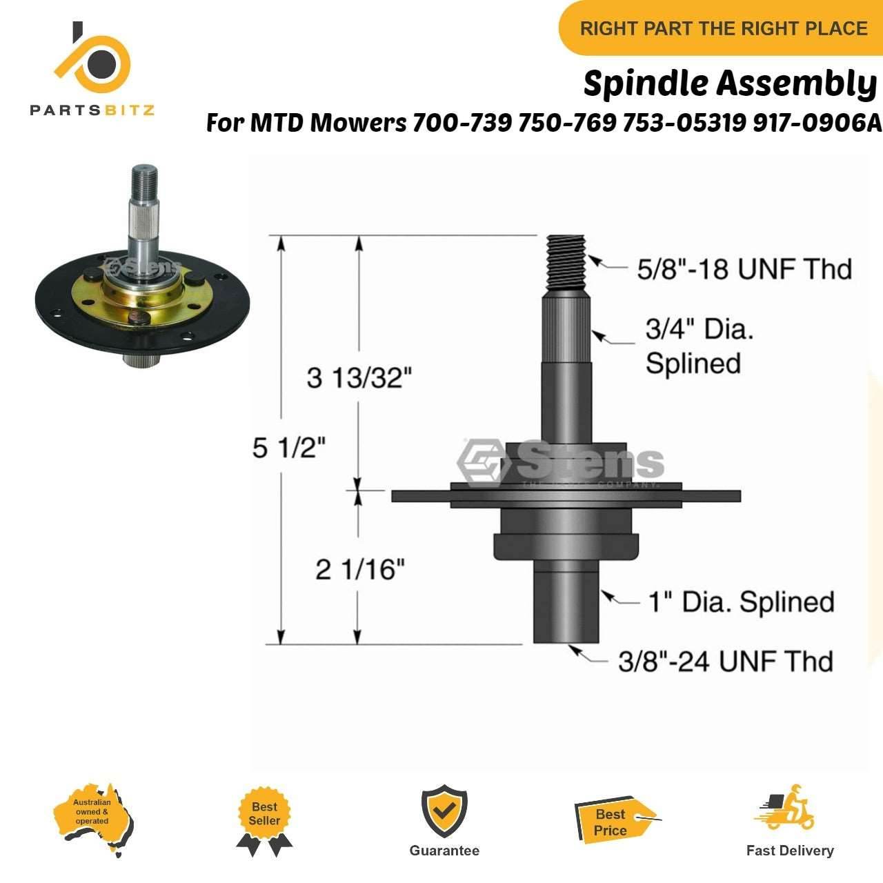 Spindle Assembly for MTD Mowers 700-739 750-769 753-05319 917-0906A - LAWN MOWER SPINDLE - 60.50 - LAWN MOWER SPINDLE
