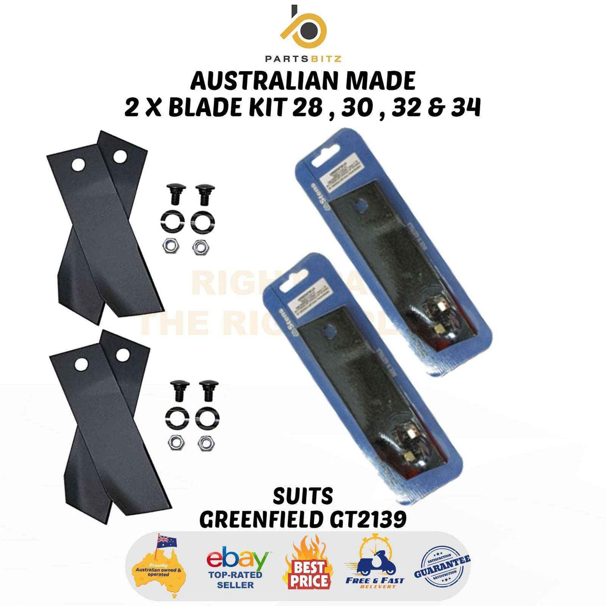 Australian Made 4 X Blade & Bolts for Greenfield Gt2139 28 , 30 , 32 , 34" Mower - Parts bitz