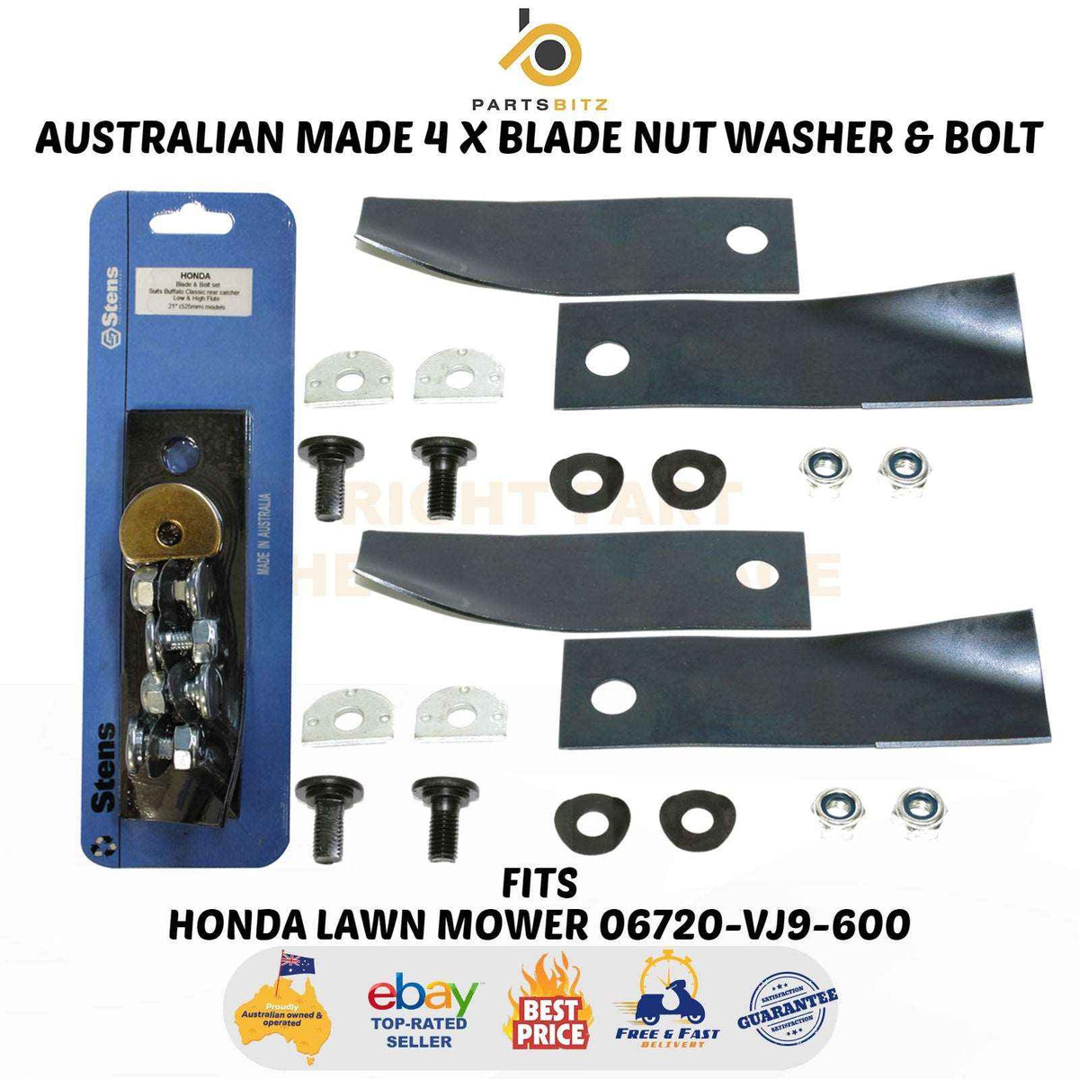 Australian Made 4 X Blade Kit 21" Inch Fits Honda Lawn Mower 06720-vj9-600 - Parts bitz
