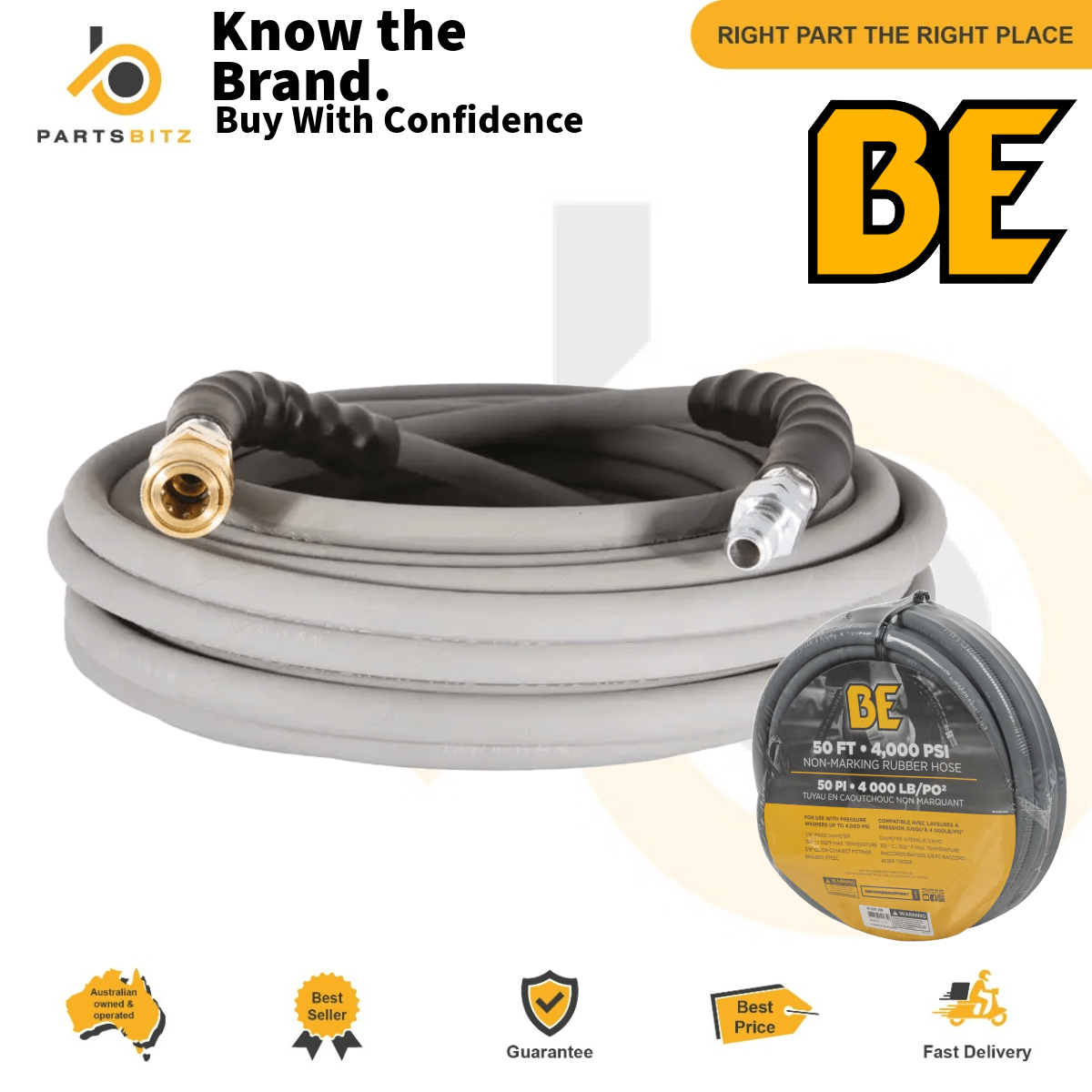 Heavy Duty 15m High Pressure Washer Hose 3/8" 4000 PSI with Quick Coupling - Parts bitz