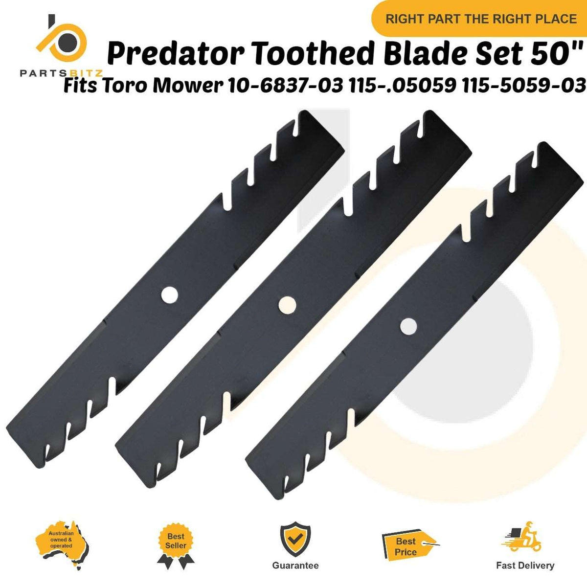 Predator Toothed Blade Set 50" Fits Toro Mower 10-6837-03 115-.05059 115-5059-03 - Parts bitz