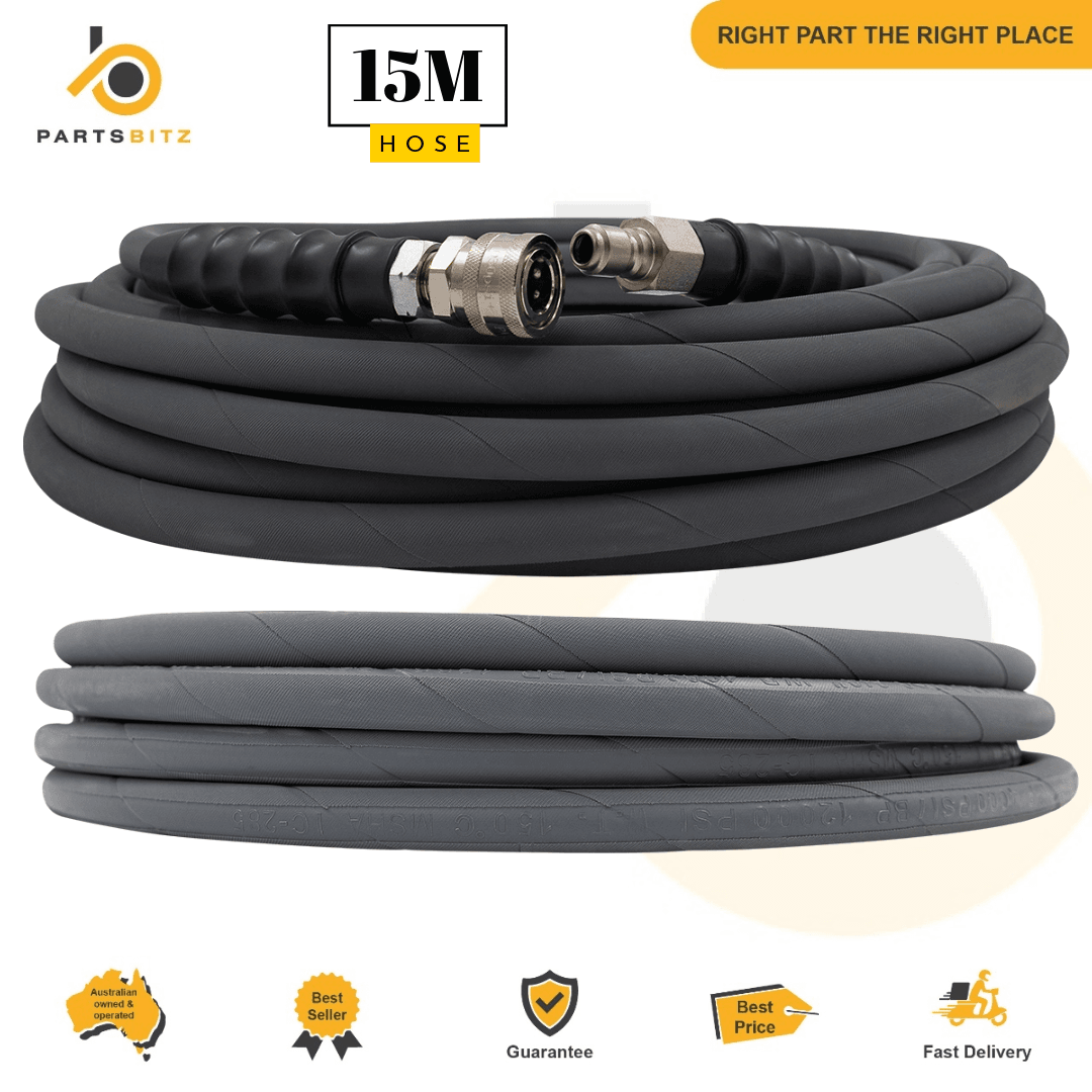 Premium Quality 15m High Pressure Hose with 3/8 Quick Connects - Parts bitz