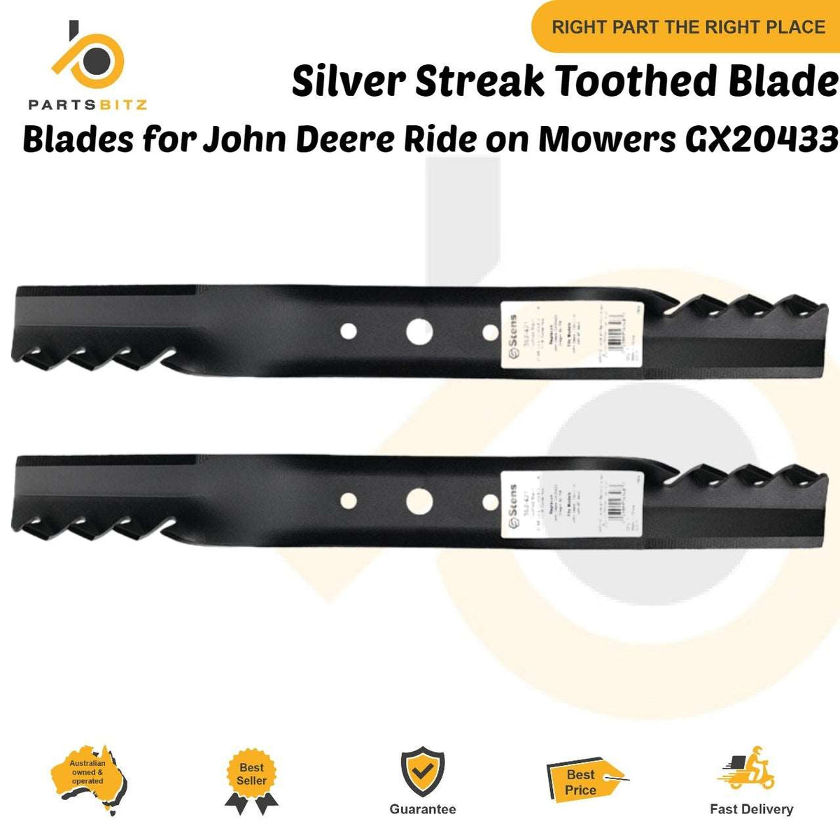 2 X 42" Heavy Duty Toothed Blades for John Deere Ride on Mowers GX20433 - Parts bitz