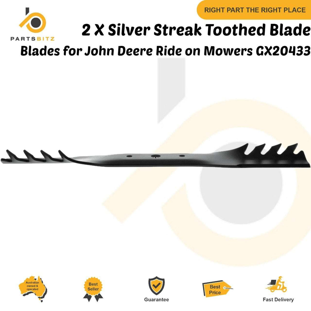 2 X 42" Heavy Duty Toothed Blades for John Deere Ride on Mowers GX20433 - Parts bitz