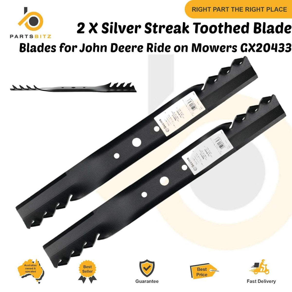 2 X 42" Heavy Duty Toothed Blades for John Deere Ride on Mowers GX20433 - Parts bitz