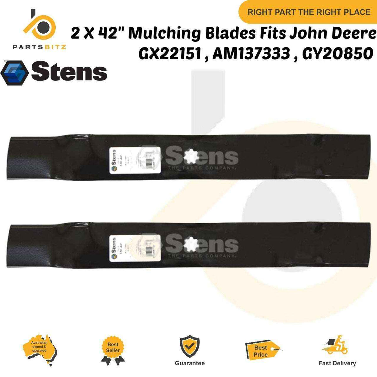2 X 42" Mulching Blades Fits John Deere GX22151 AM137333 GY20850 - Parts bitz