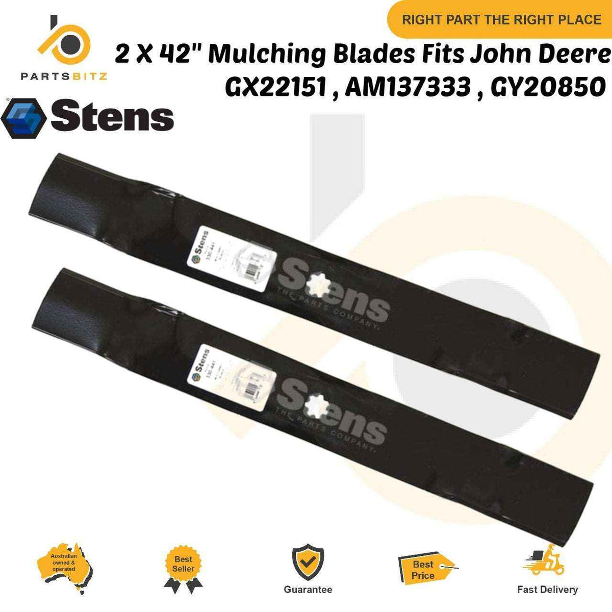 2 X 42" Mulching Blades Fits John Deere GX22151 AM137333 GY20850 - Parts bitz