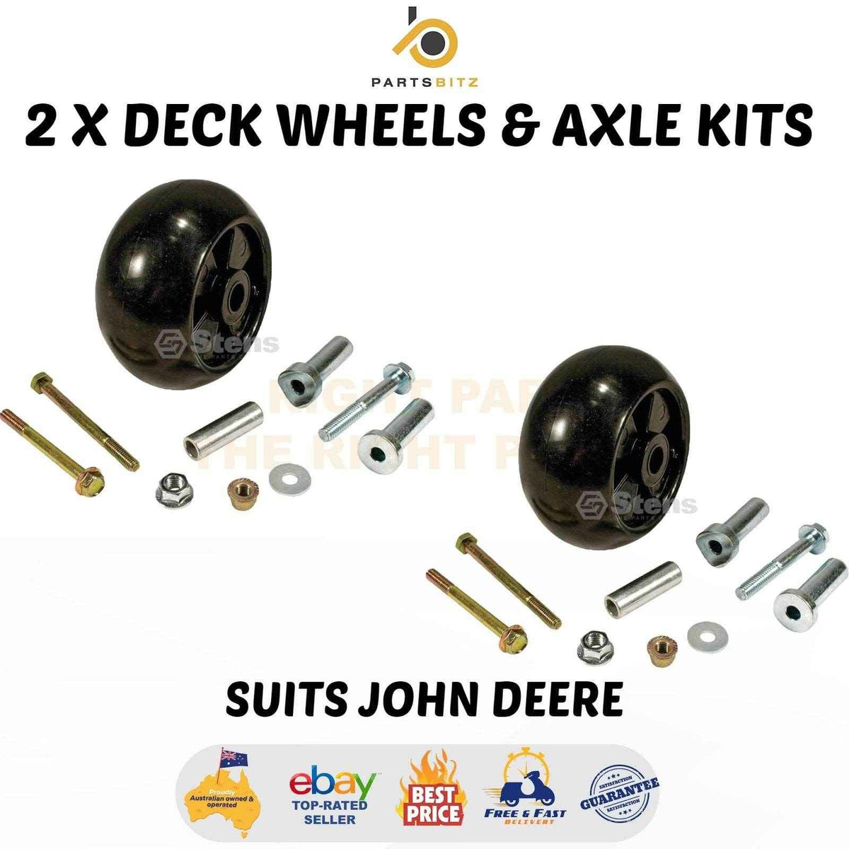 2 X Deck Wheels & Axle Kits for John Deere Ride on Mowers AM116299  AM133602 - Parts bitz