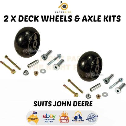 2 X Deck Wheels & Axle Kits for John Deere Ride on Mowers AM116299  AM133602 - Parts bitz