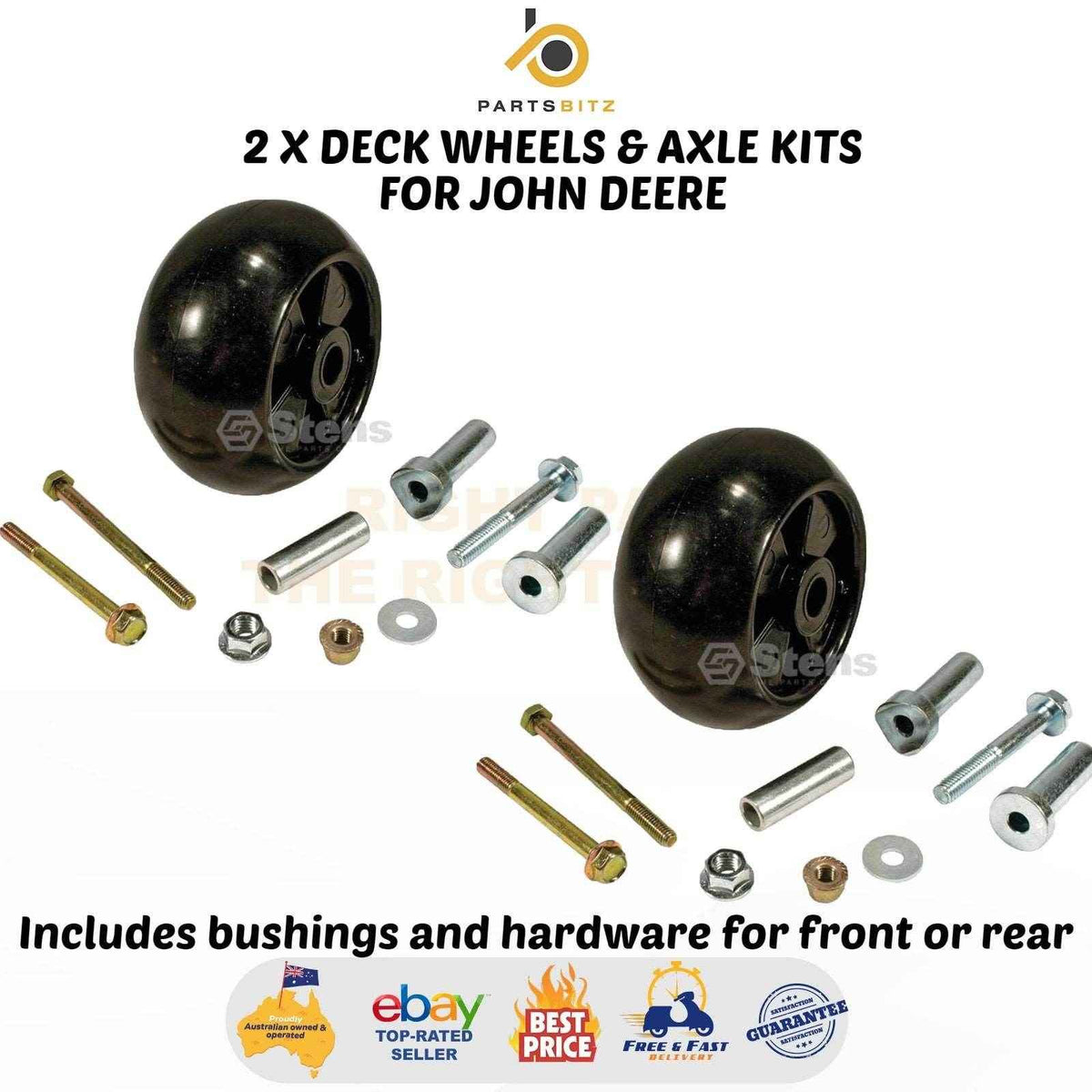 2 X Deck Wheels & Axle Kits for John Deere Ride on Mowers AM116299  AM133602 - Parts bitz