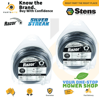 2 X Genuine Stens Silver Streak Razor Trimmer Line Whipper Snipper 60m 2.67mm - Parts bitz