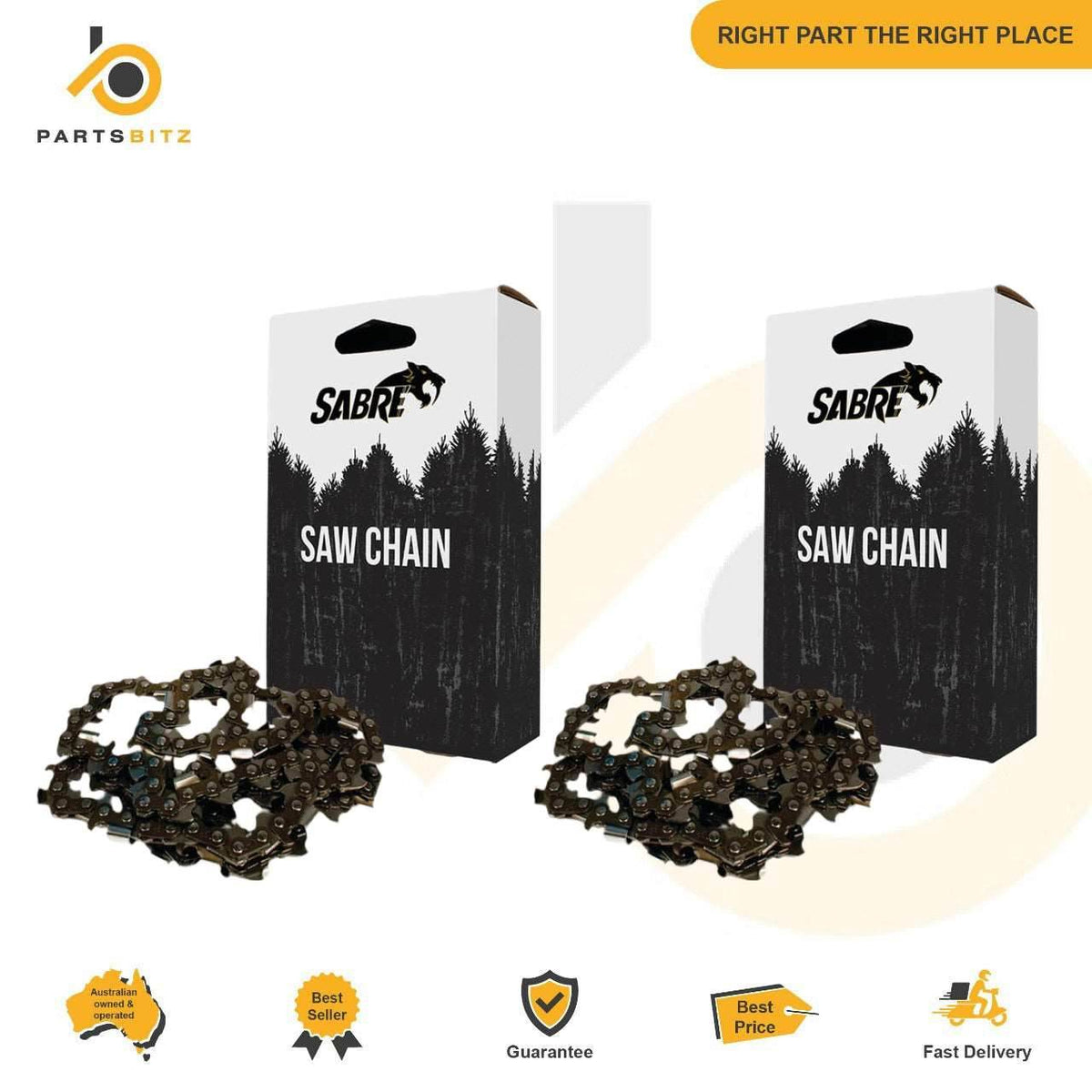 2 X Sabre Chainsaw Loop Chain Semi Chisel 72 DL 3/8.050 - Parts bitz