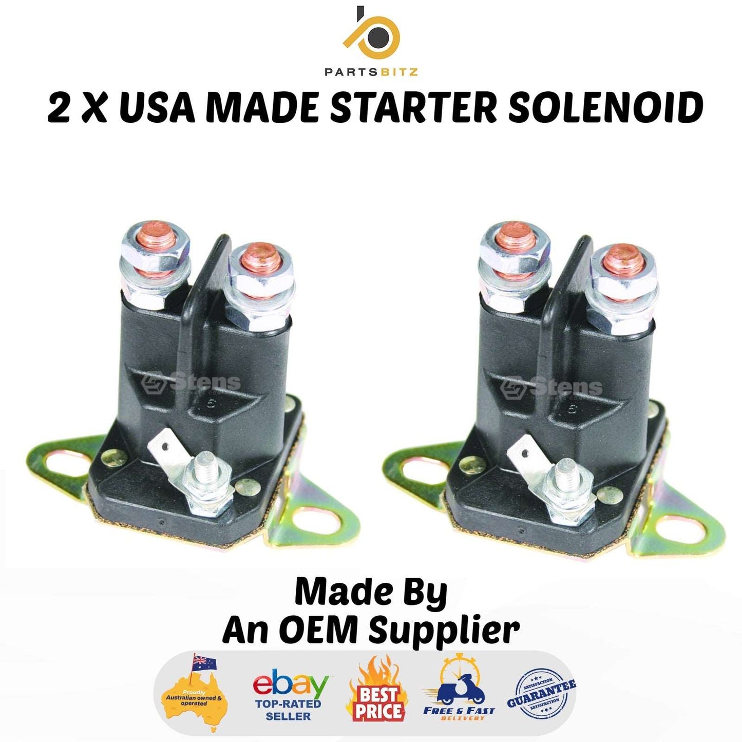 2 X Ride on Mower Starter Solenoid Universal 3 Terminal 12v Bottom Mount - parts bitz - #shop_name# -STENS