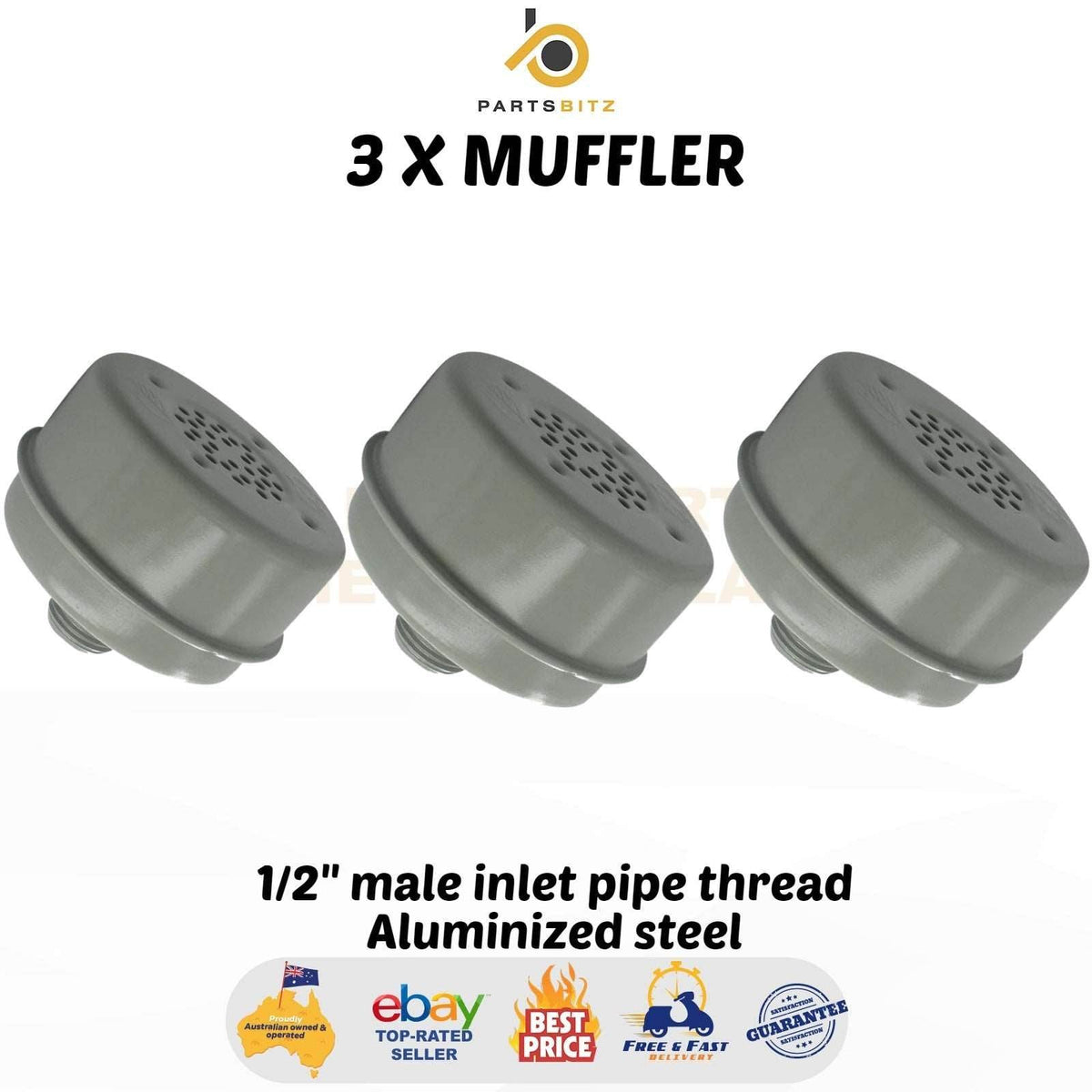 3 X Muffler Suits Briggs & Stratton 3 to 4 Hp , Rover , Masport , Victa 391435 - Parts bitz
