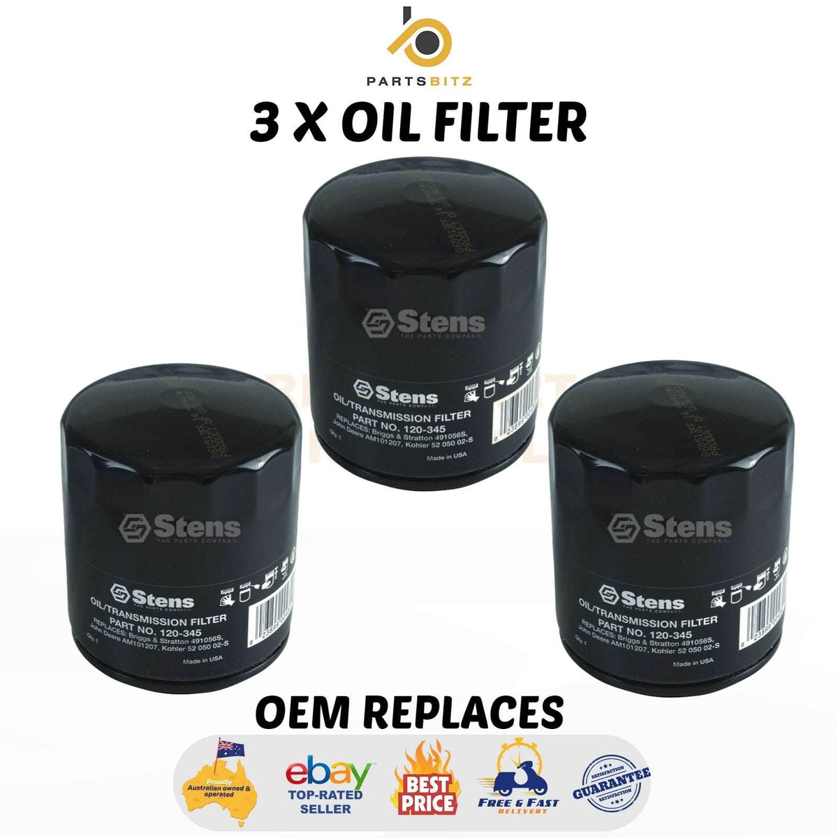 3 X Oil Filter for Kohler Mower Rideon 5205002 52 050 02-S 25 050 34-S - Parts bitz