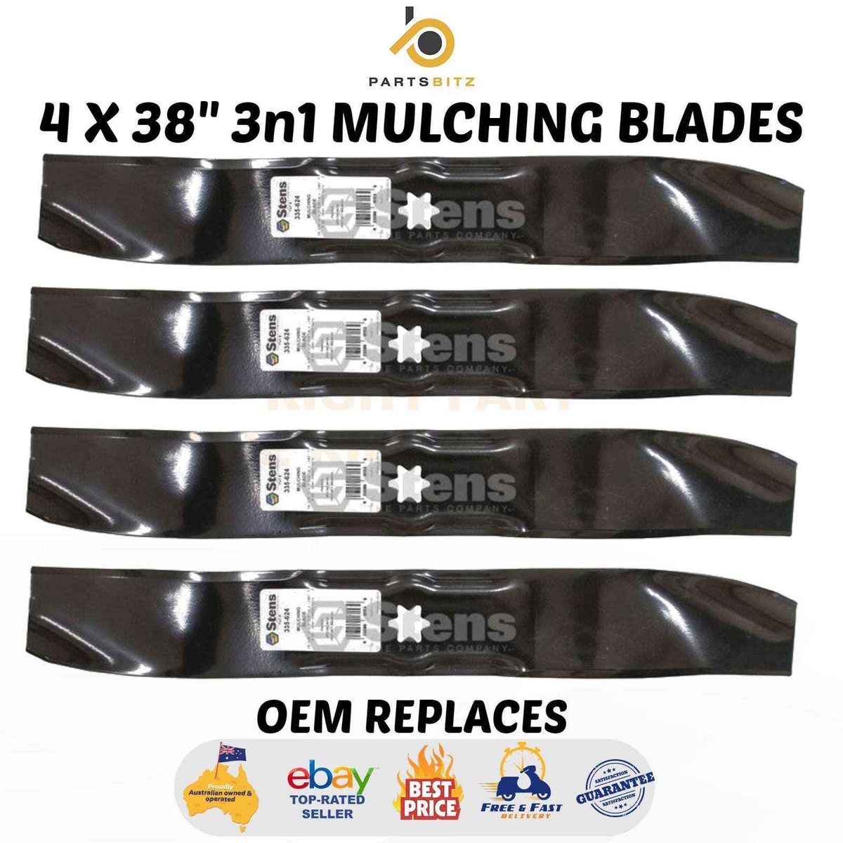 4 X 38" 3n1 Mulching Blades For 38" MTD 942-0610A 742-0610 Ride on Mowers - Parts bitz