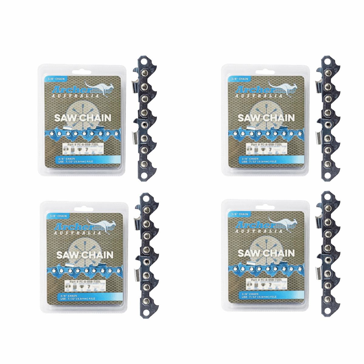 4 X Archer Australia Chain Loop Semi Chisel 3/8" .058" 72DL fits Husqvarna 357XP - Parts bitz