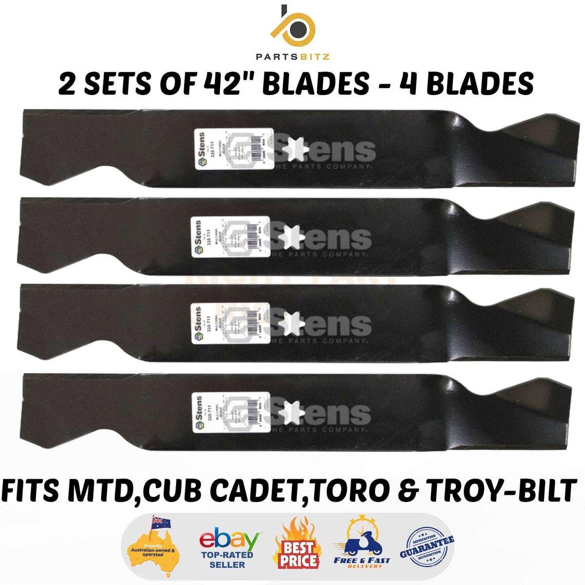 4 X Hi Lift Blades for 42" Cub Cadet MTD Ride on Mowers 942-04308 742 0647 - Parts bitz