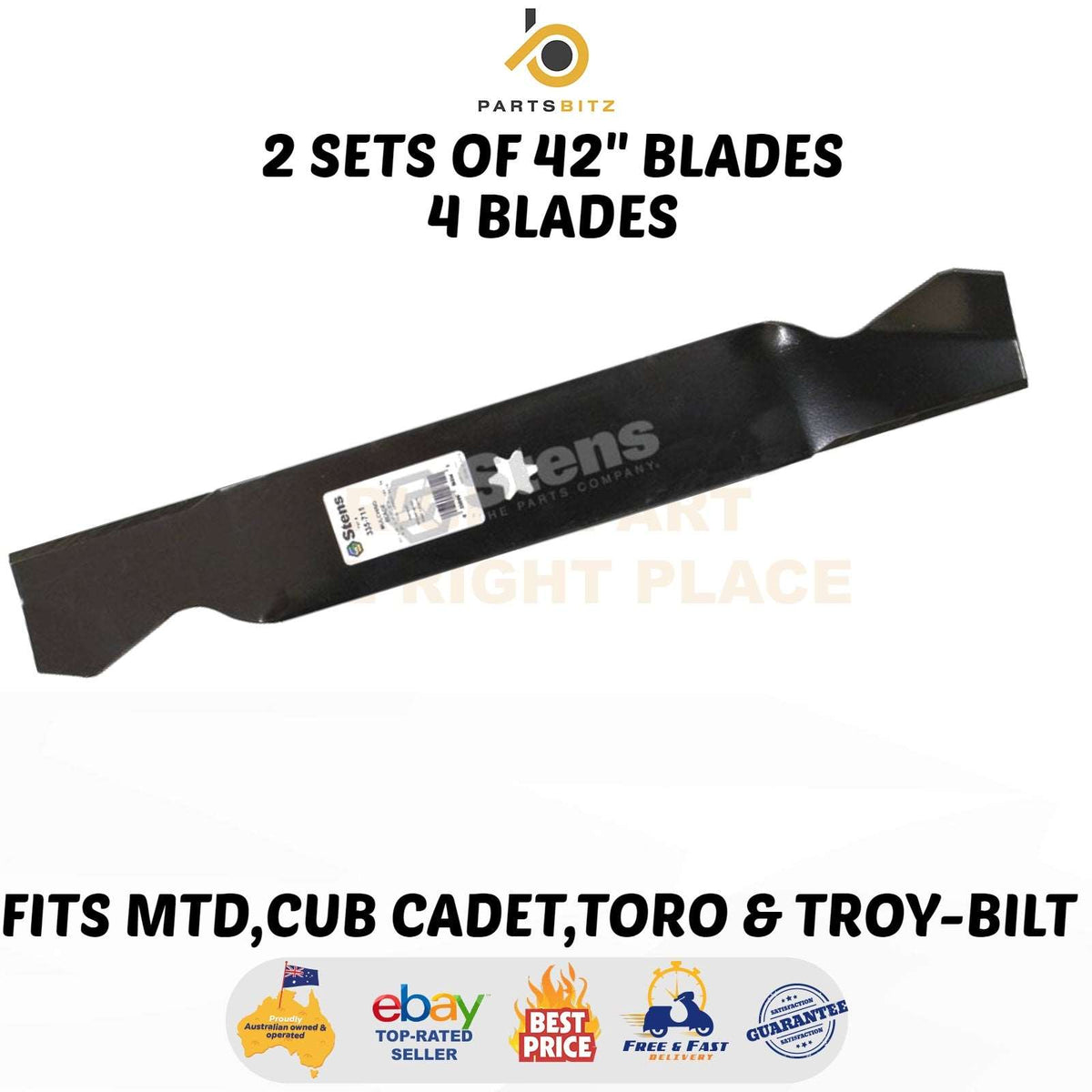 4 X Hi Lift Blades for 42" Cub Cadet MTD Ride on Mowers 942-04308 742 0647 - Parts bitz