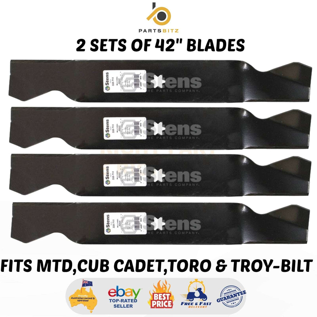 4 X Hi Lift Blades for 42" Cub Cadet MTD Ride on Mowers 942-04308 742 0647 - Parts bitz