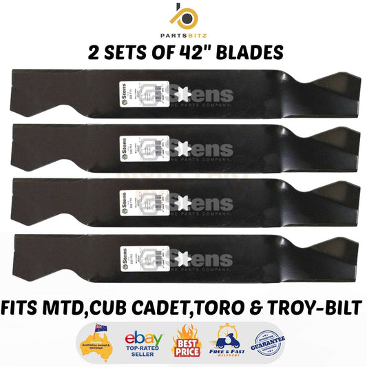 4 X Hi Lift Blades for 42" Cub Cadet MTD Ride on Mowers 942-04308 742 0647 - Parts bitz