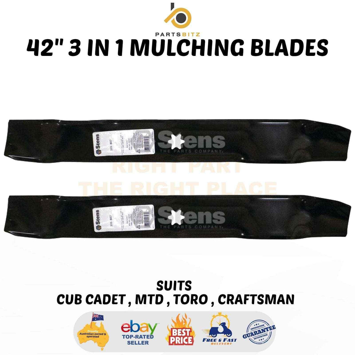 42" Blade Set to Fit Selected Mtd Ride on Mower 942-0647 742-04126 - Parts bitz