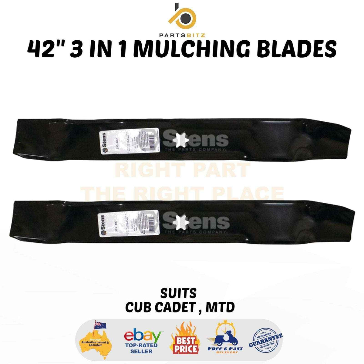 42" Ride on Mower 3 in 1 Mulching Blades Suits Mtd & Cub Cadet 742-0616 942-0616 - Parts bitz