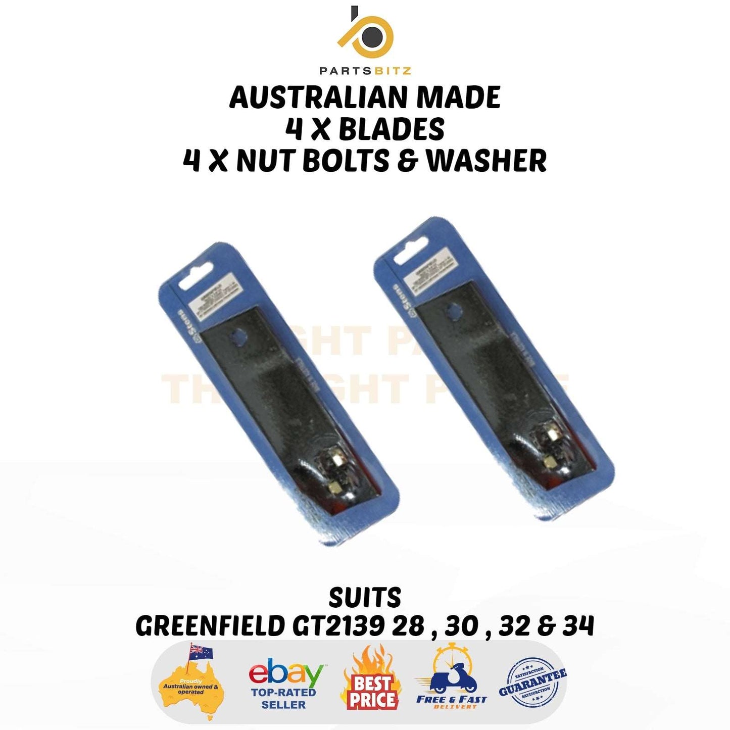 Australian Made 4 X Blade & Bolts for Greenfield Gt2139 28 , 30 , 32 , 34" Mower