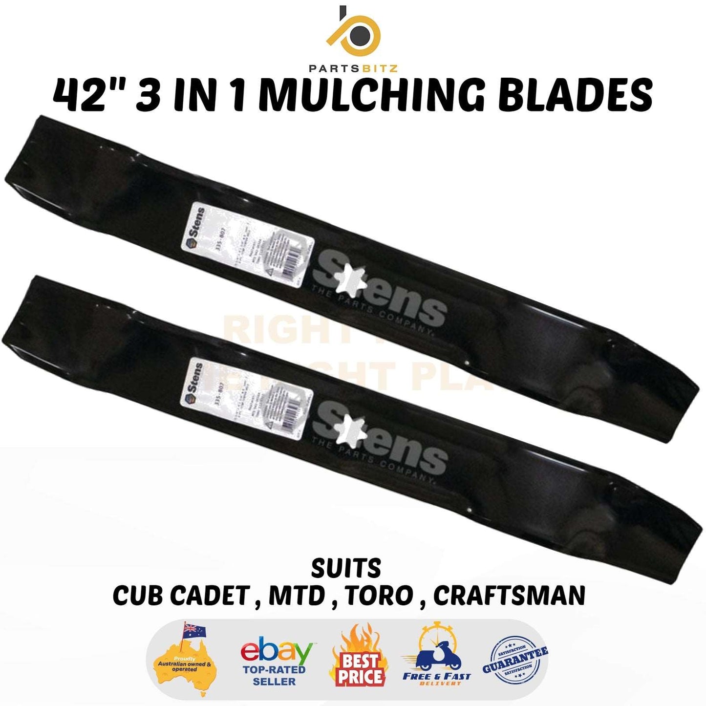 German Made 42" Blade Set to Fit Selected Mtd Ride on Mower 942-0647 742-04126