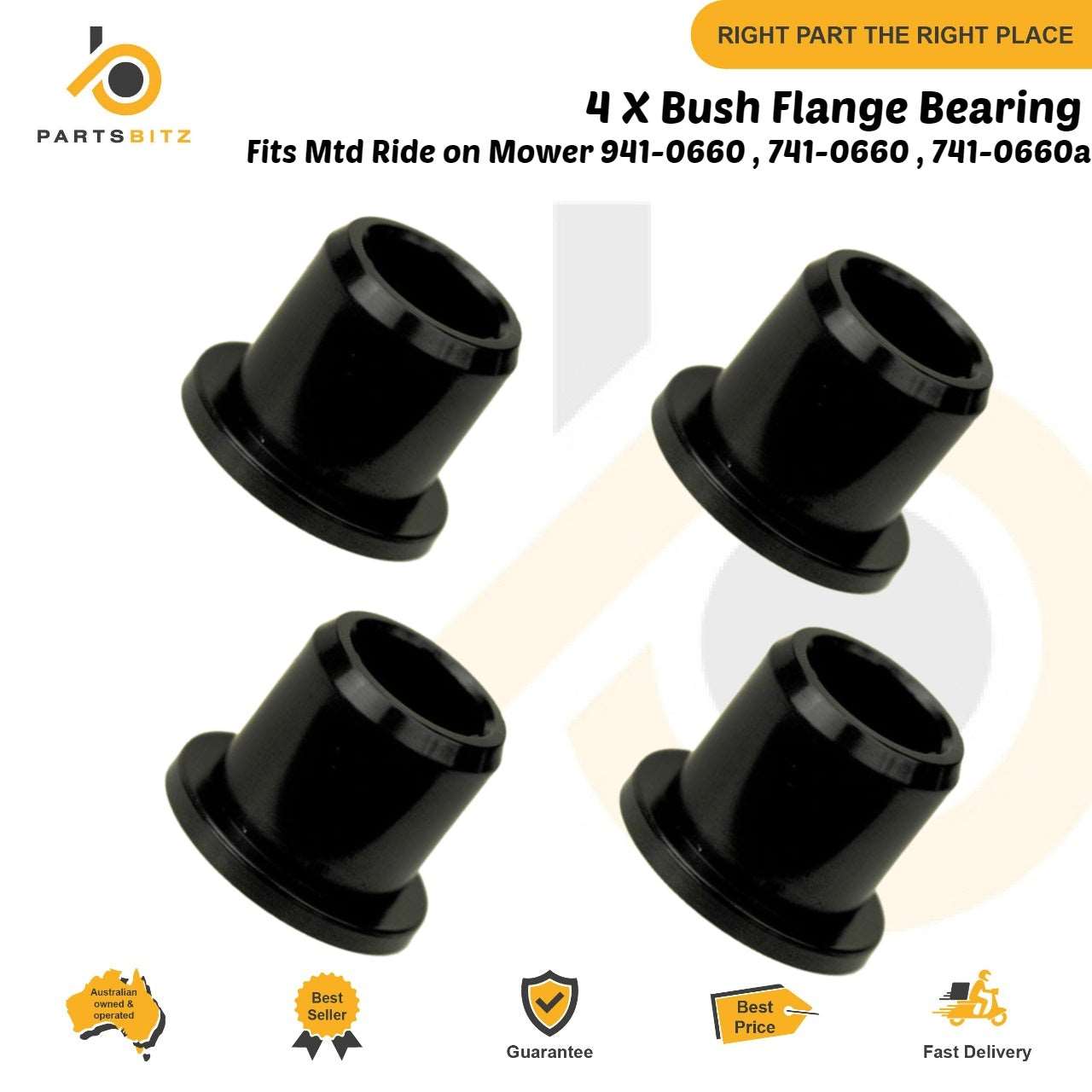 4 X Bush Flange Bearing fits Mtd Ride on Mower 741-0660 741-0660a 941-0660 - parts bitz - #shop_name# -Suits MTD