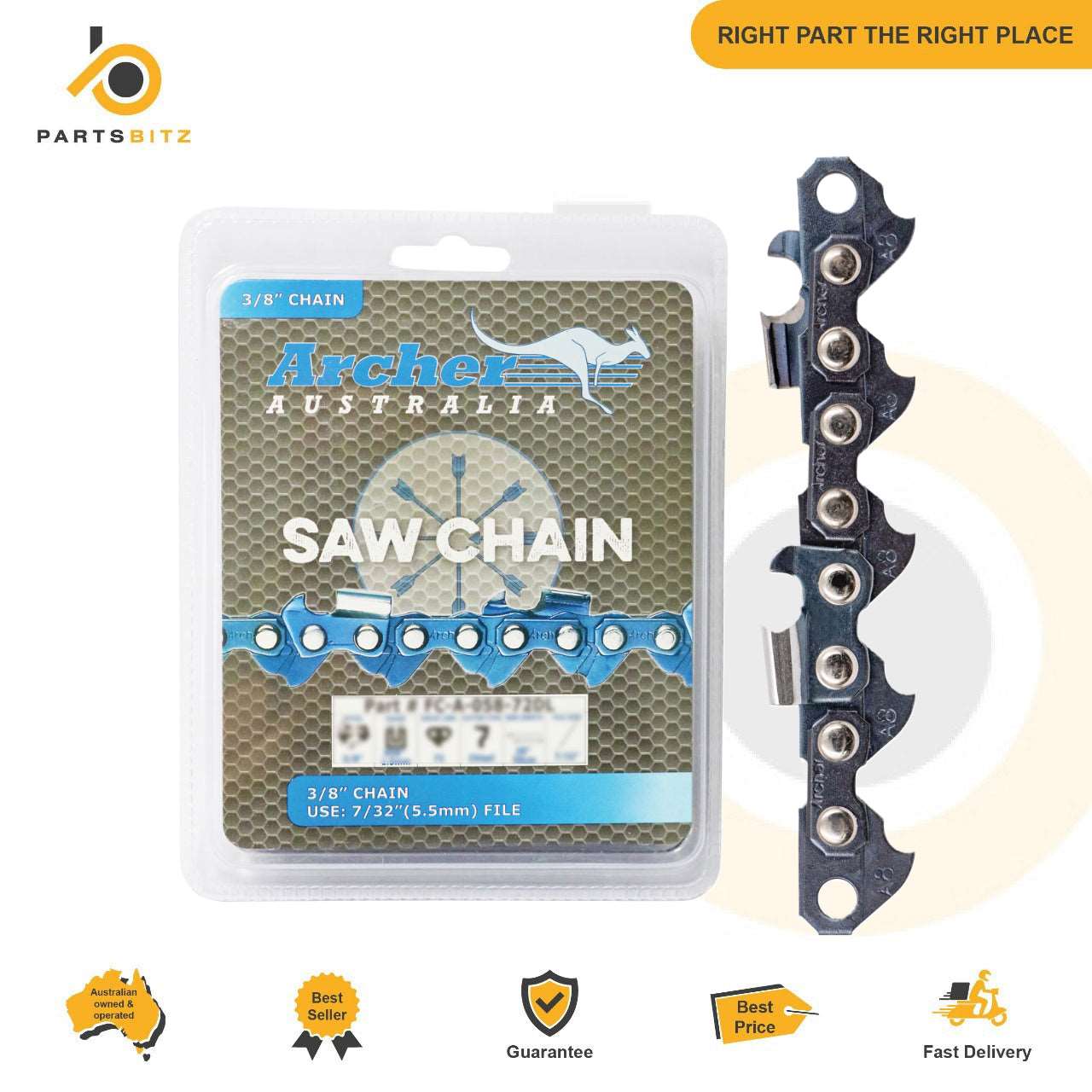 Archer Chainsaw Chain 72DL 3/8 .058 Semi Chisel fit 20" Bar Husqvarna 357XP 455R