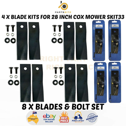 Australian Made 8 X Blades and bolt sets for 28 Inch Cox Mower SKIT33 - parts bitz - #shop_name# -Stens